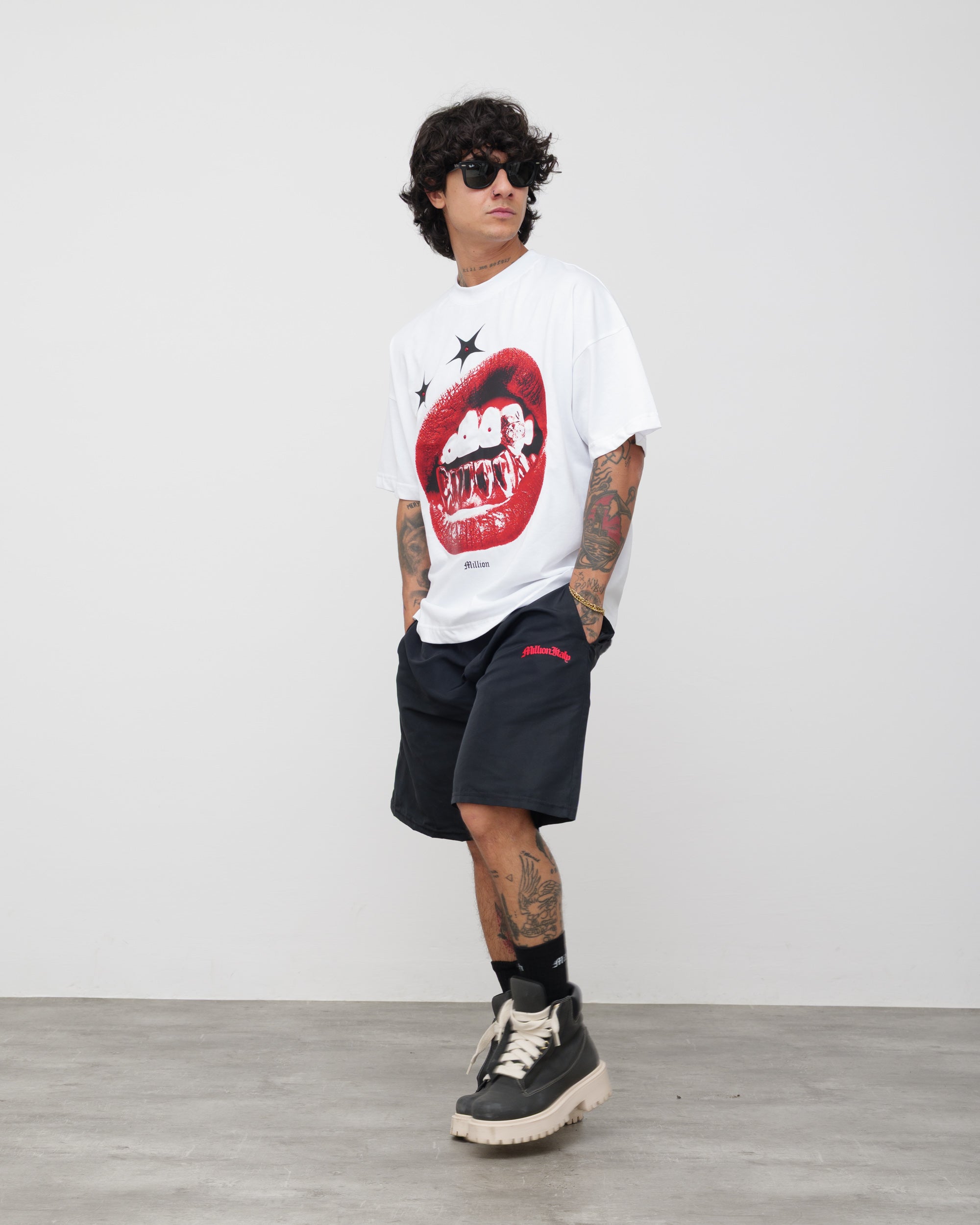 Shorts Tech Nero - Logo Rosso