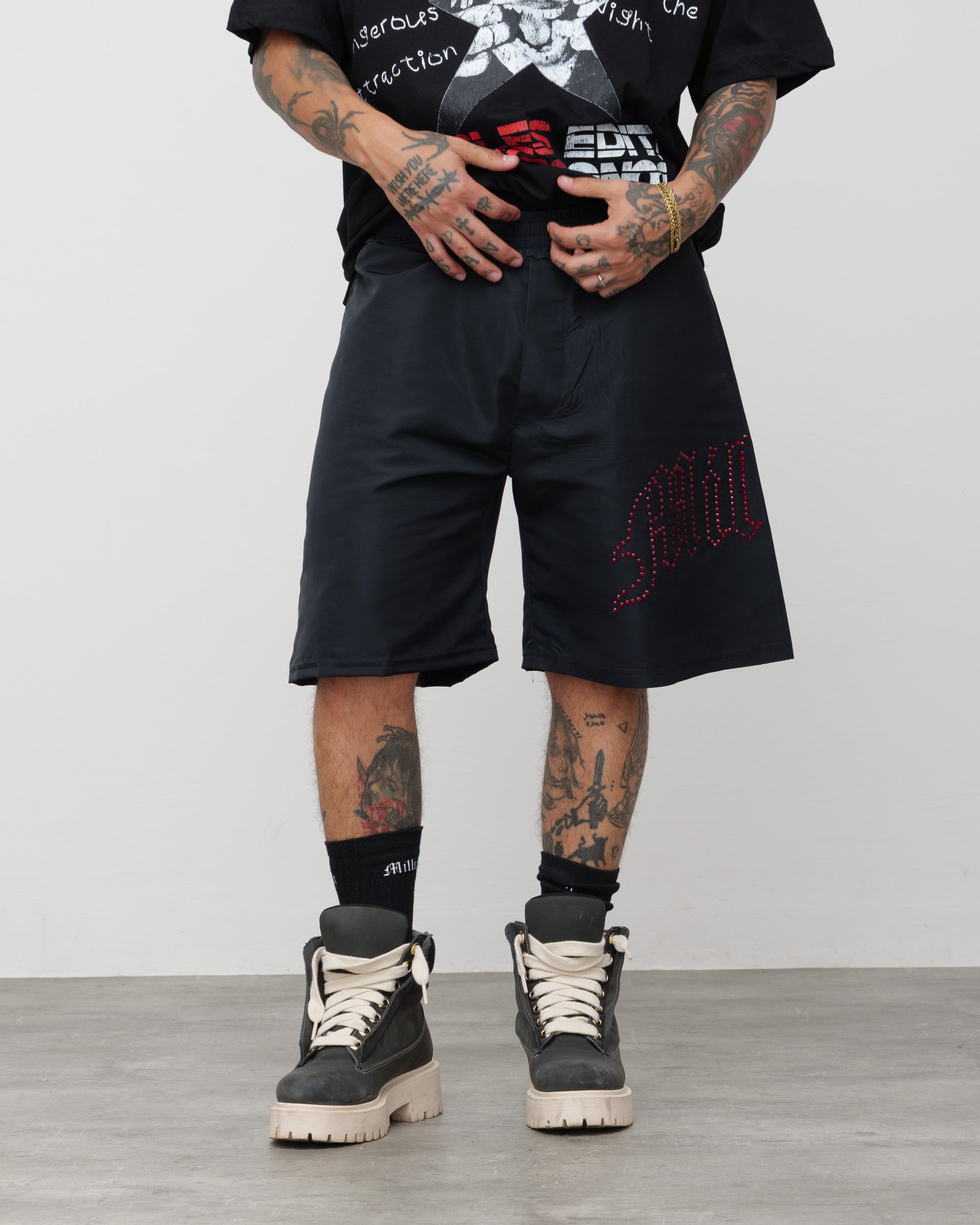 Shorts Tech Nero - Diamond Rosso