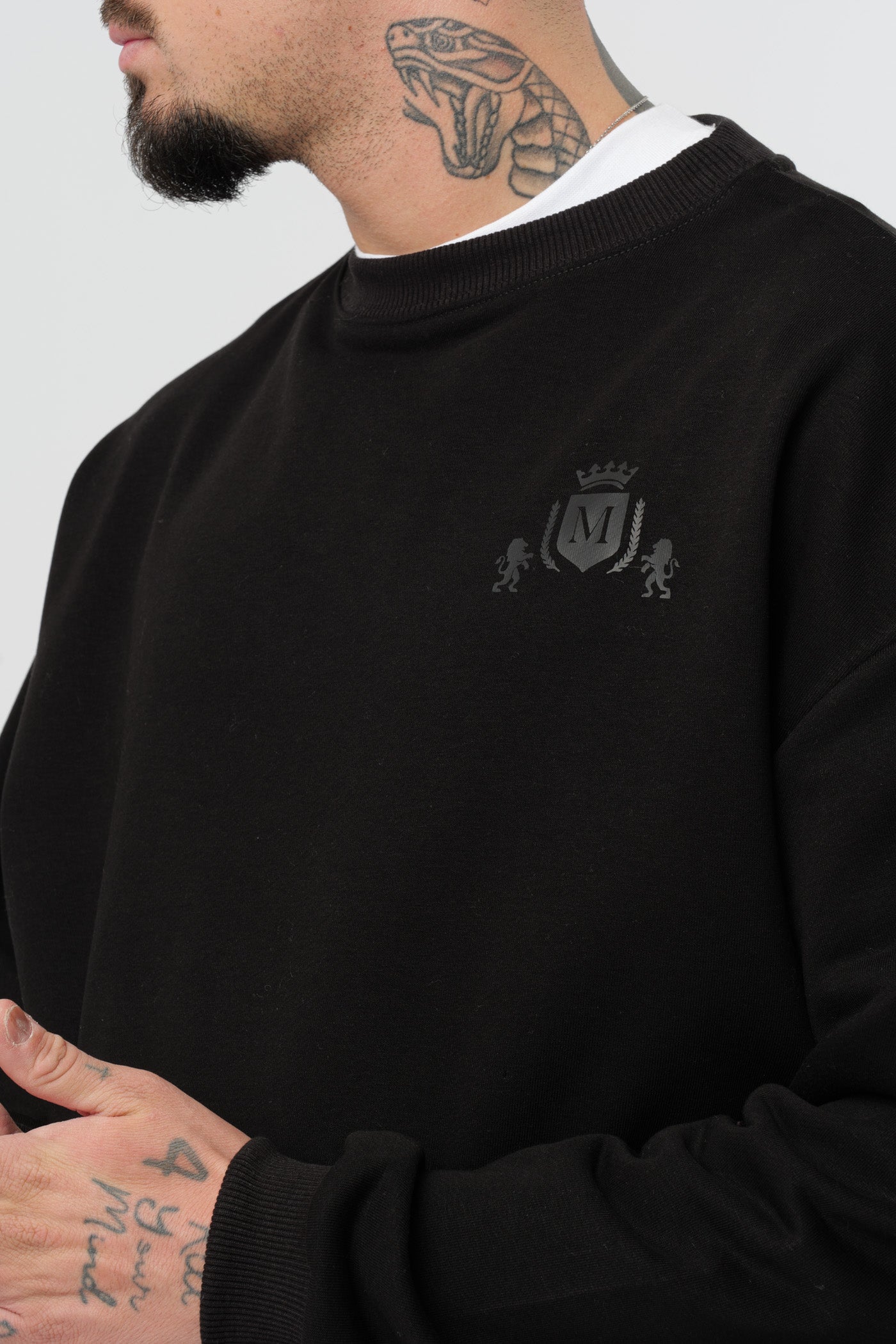 Crewneck Nera con Logo Nero