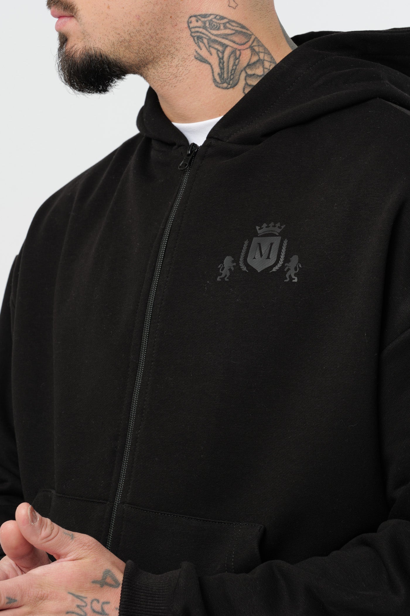 Hoodie Zip Nera con Logo Nero