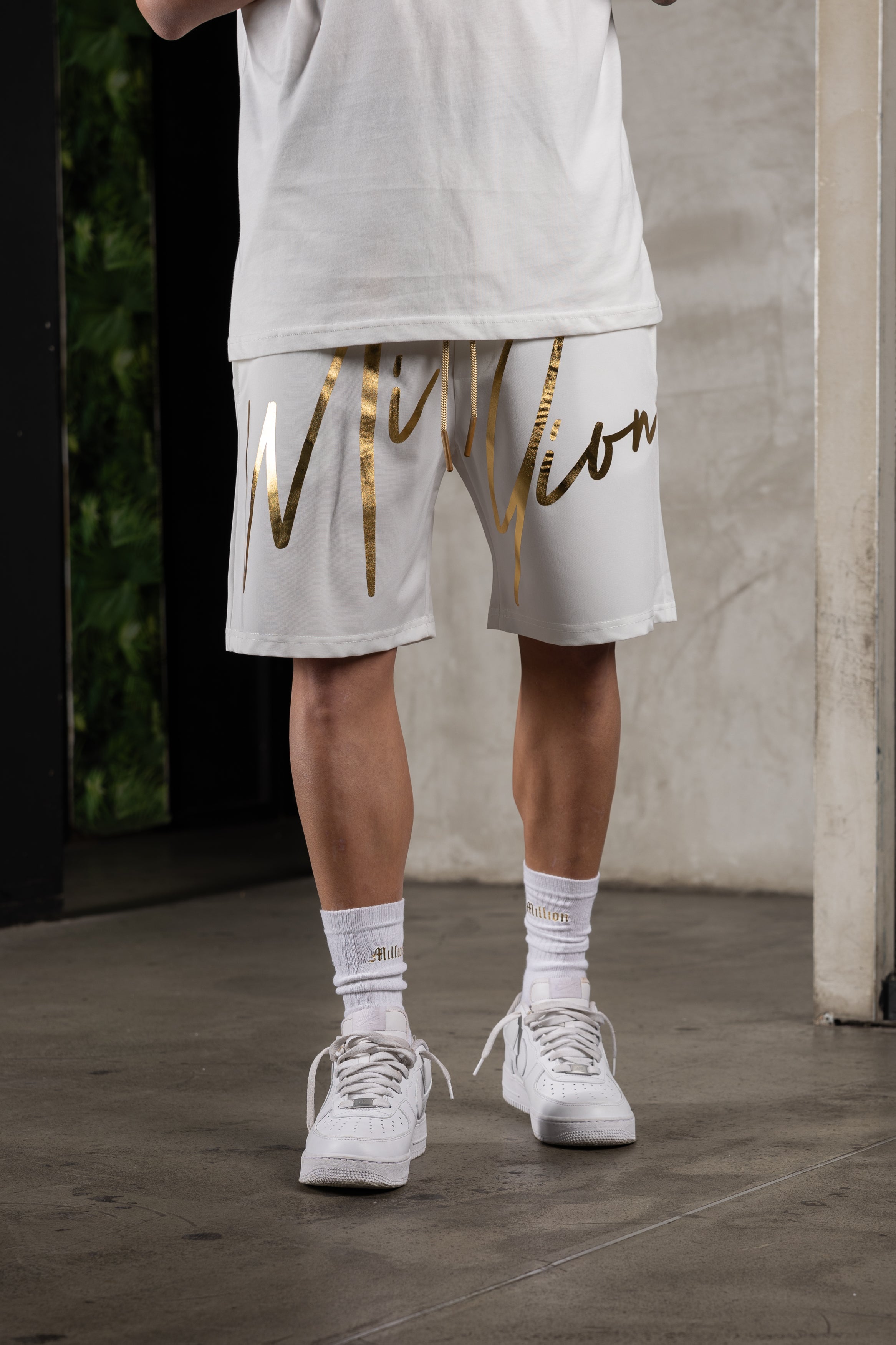 White Signature Gold Shorts