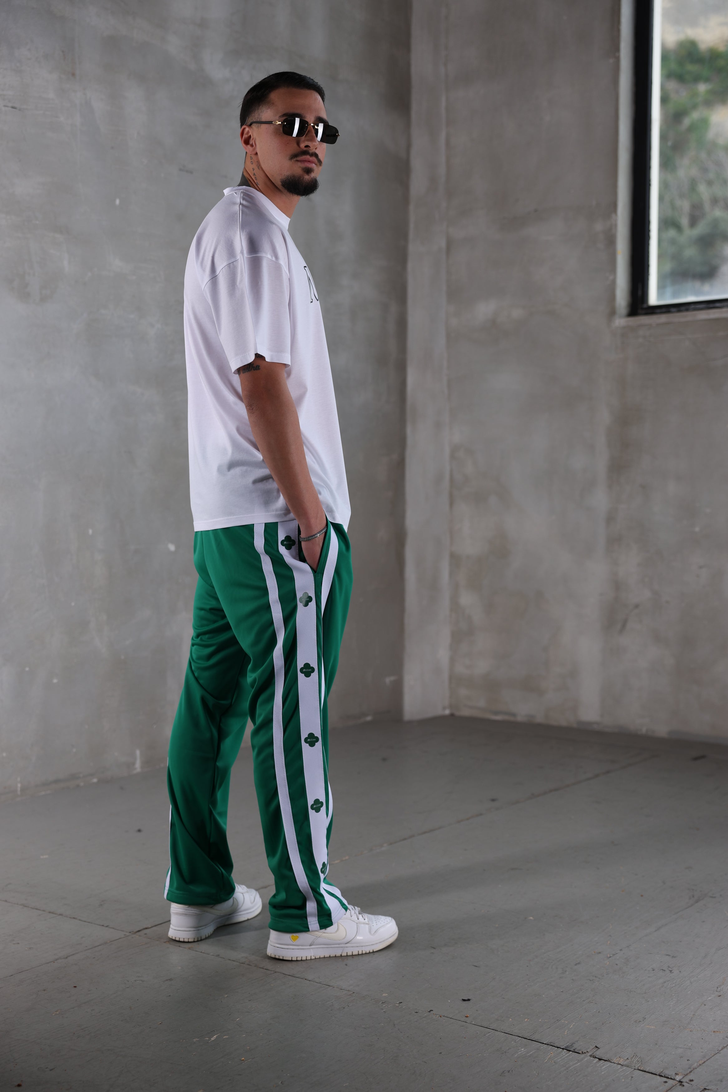 Acetate trousers with three green bands