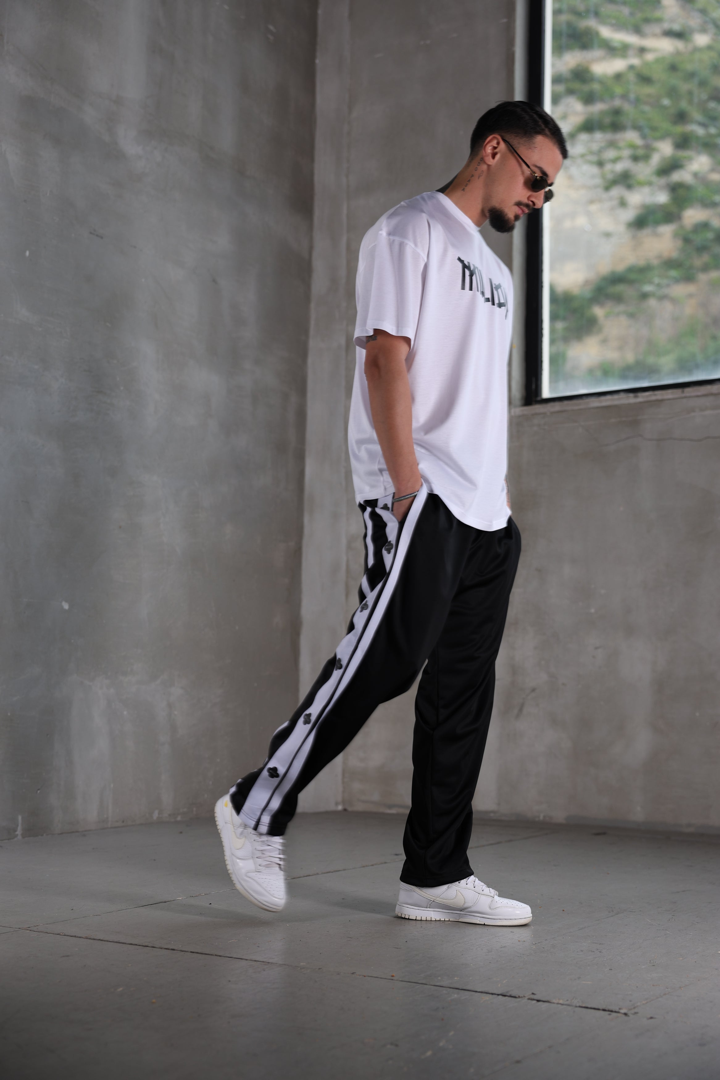 Acetate trousers with three black bands